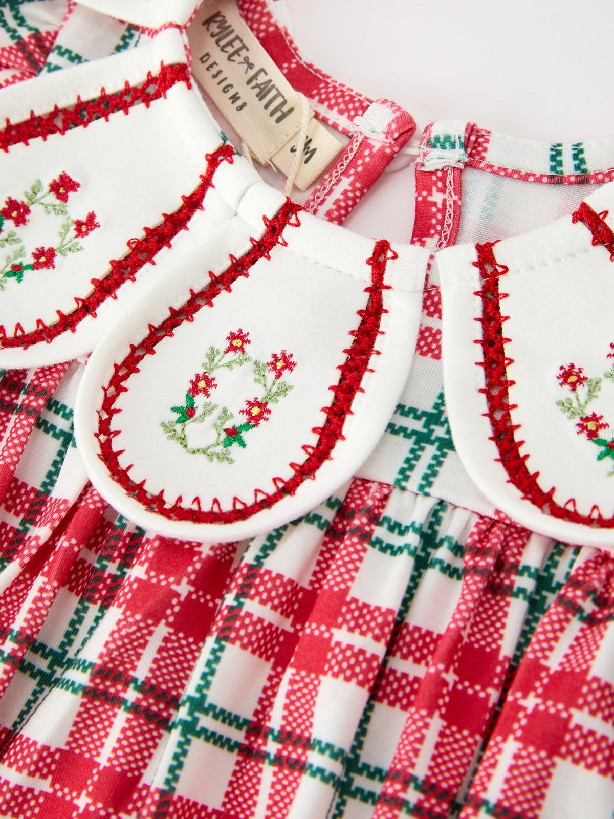 Baby Girls Red & Green Christmas Plaid Wreath Collar Romper