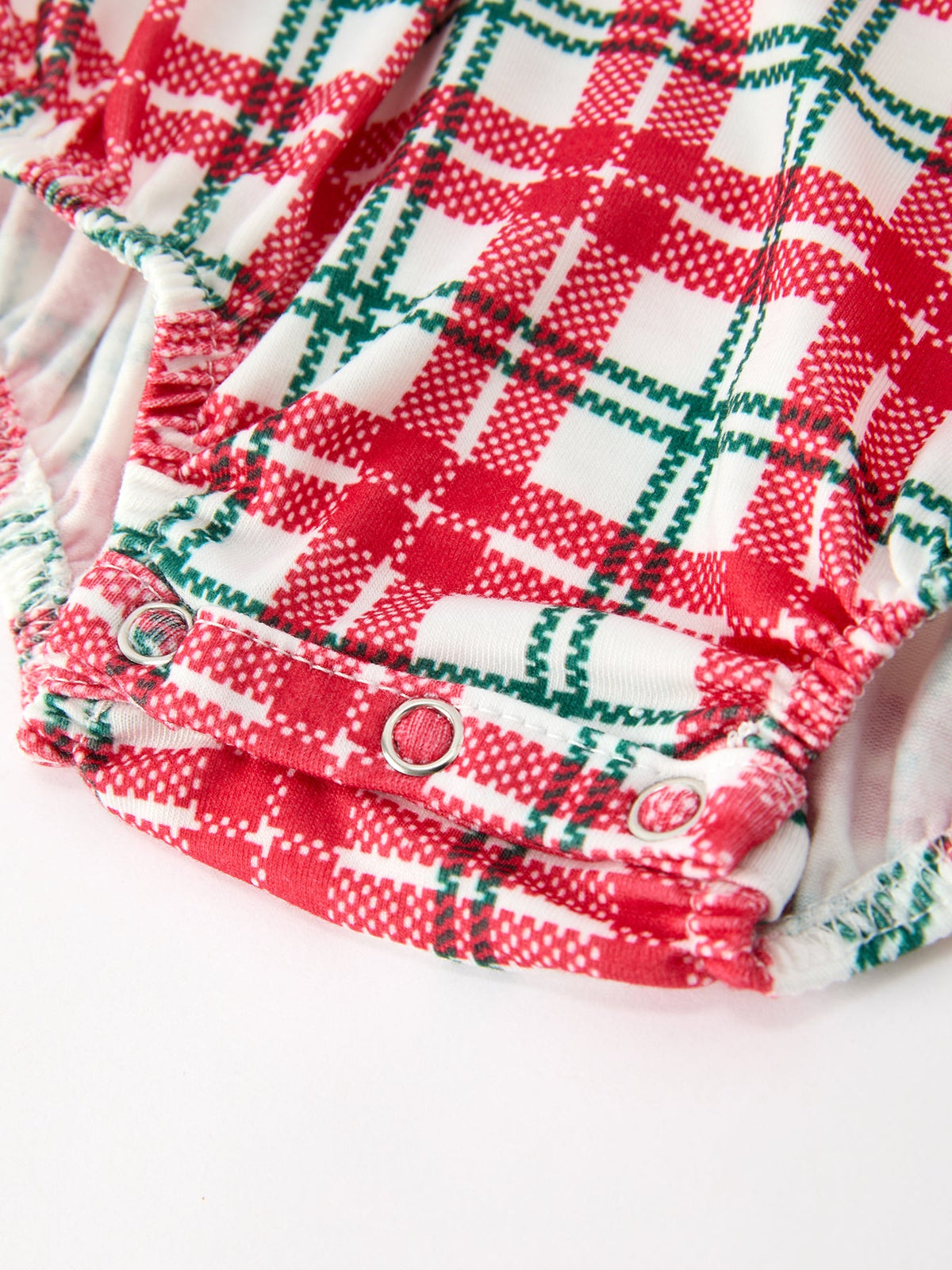 Baby Girls Red & Green Christmas Plaid Wreath Collar Romper