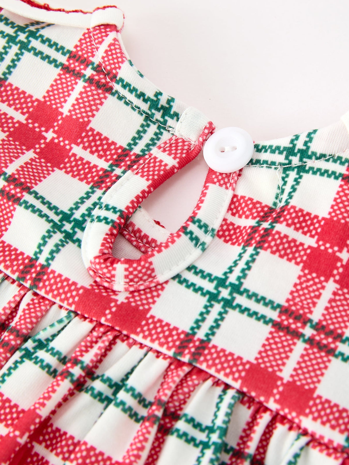 Baby Girls Red & Green Christmas Plaid Wreath Collar Romper