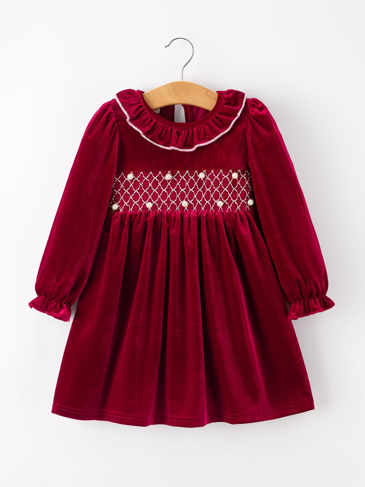 Girls Burgundy Velvet Smocked Christmas Dress | Holiday Party