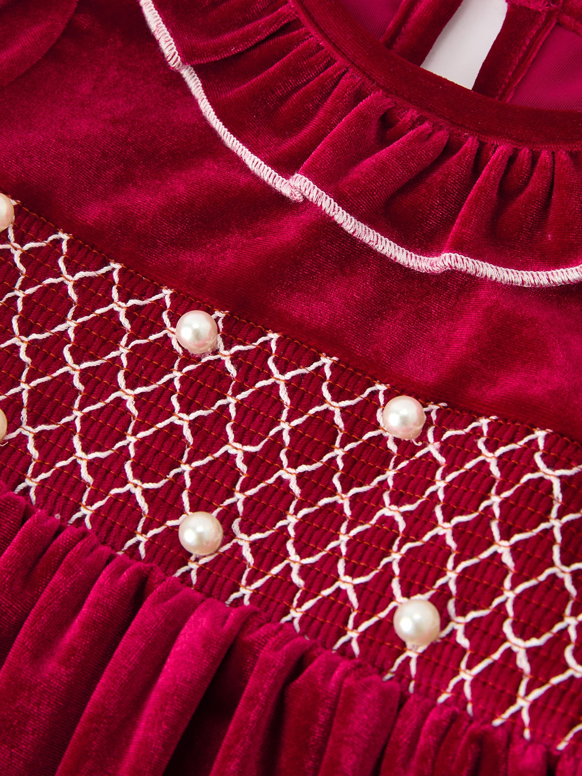 Girls Burgundy Velvet Smocked Christmas Dress | Holiday Party