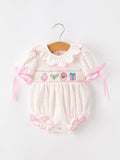 Baby Girls Christmas Smocked Romper | Ruffle Collar & Embroidery
