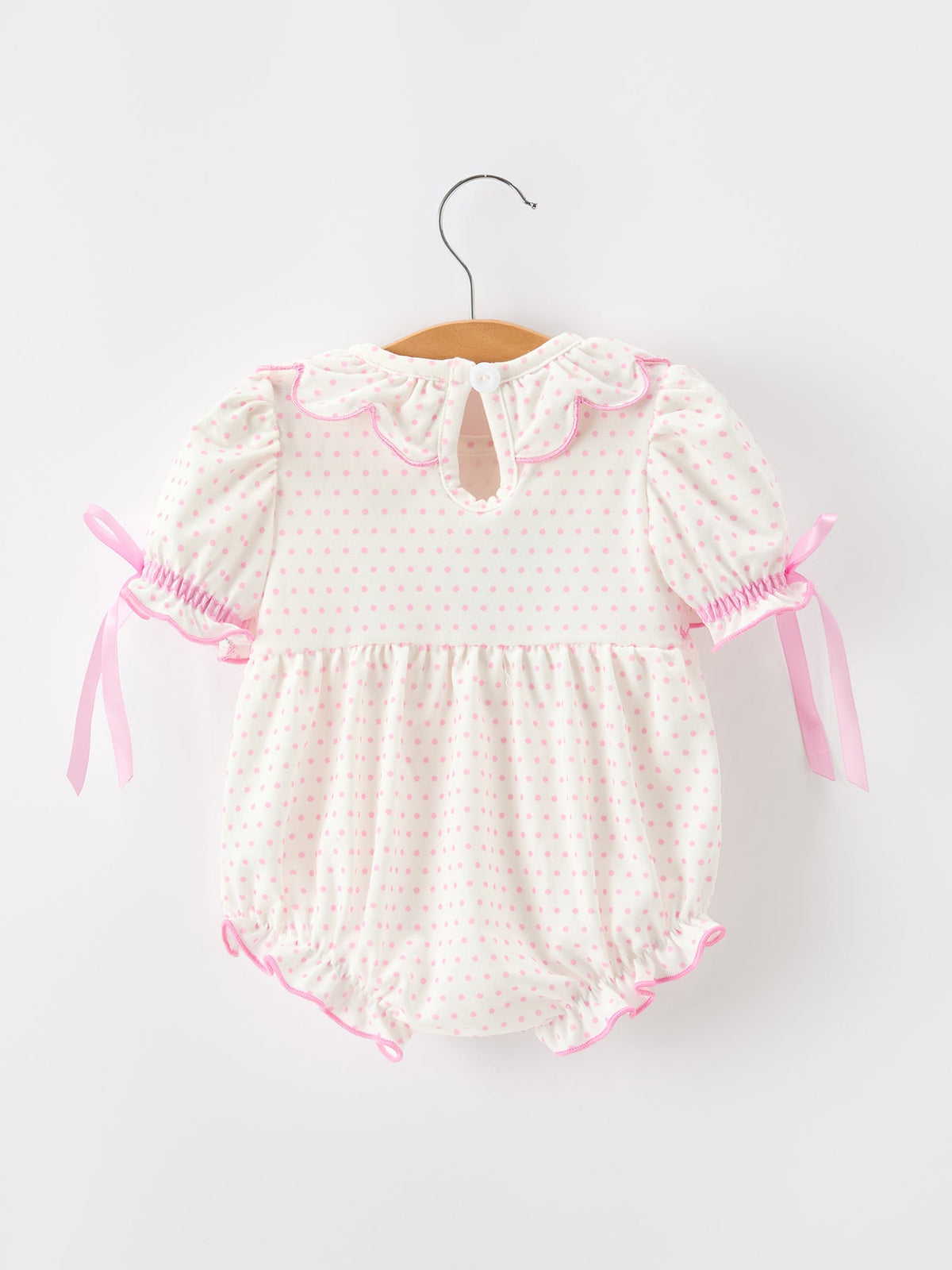 Baby Girls Christmas Smocked Romper | Ruffle Collar & Embroidery