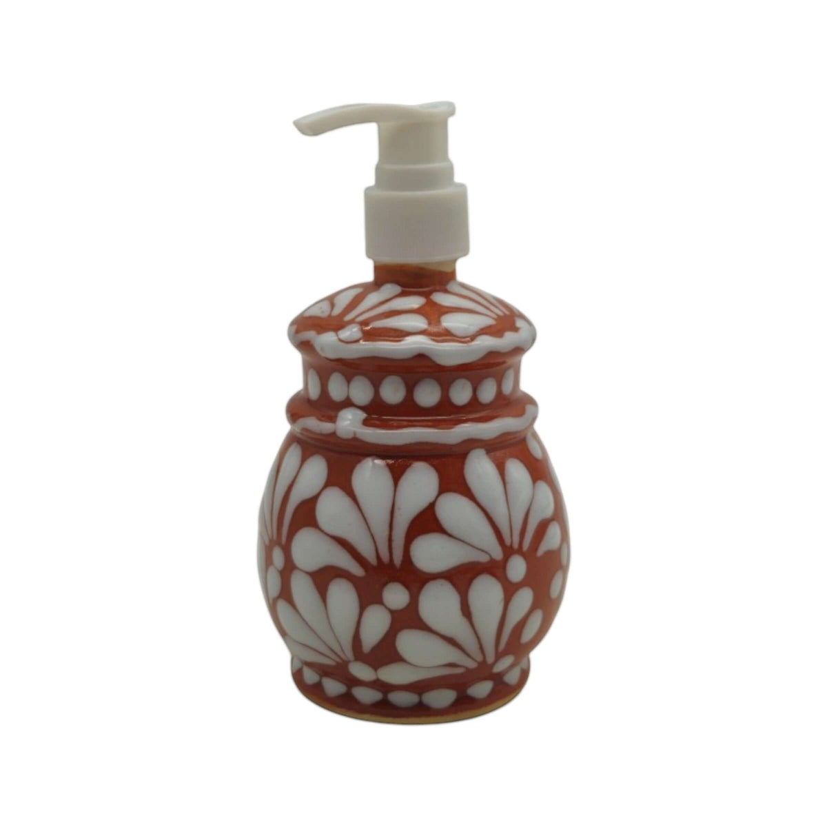 Talavera Soap Dispenser | Floral Brown & White Design