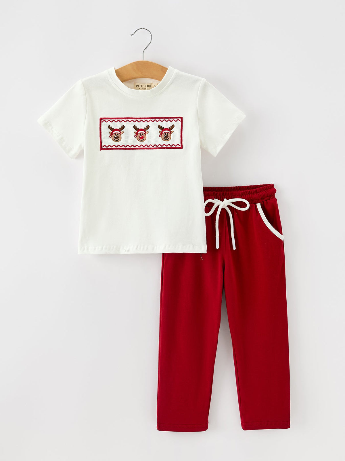 Boys' Christmas Reindeer Embroidered Shirt & Red Pants Set