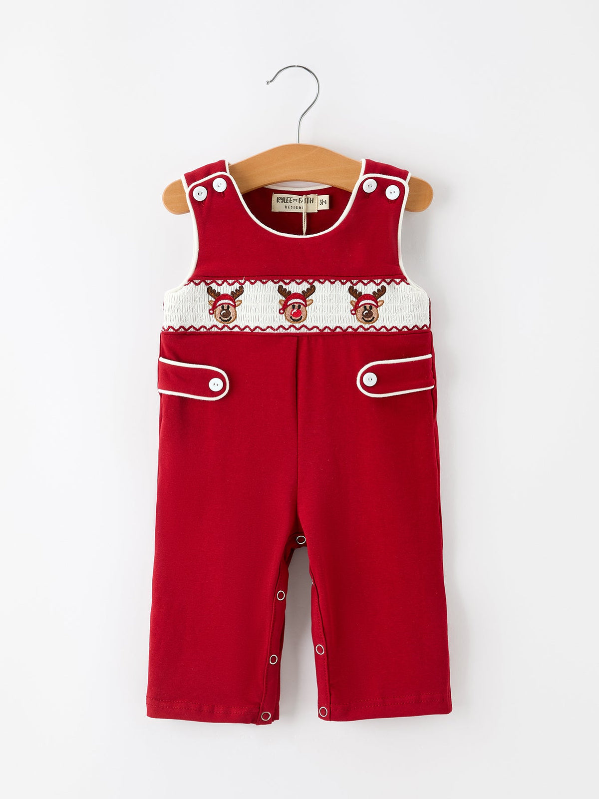 Baby Boys’ Red Reindeer Smocked Christmas Jon Jon