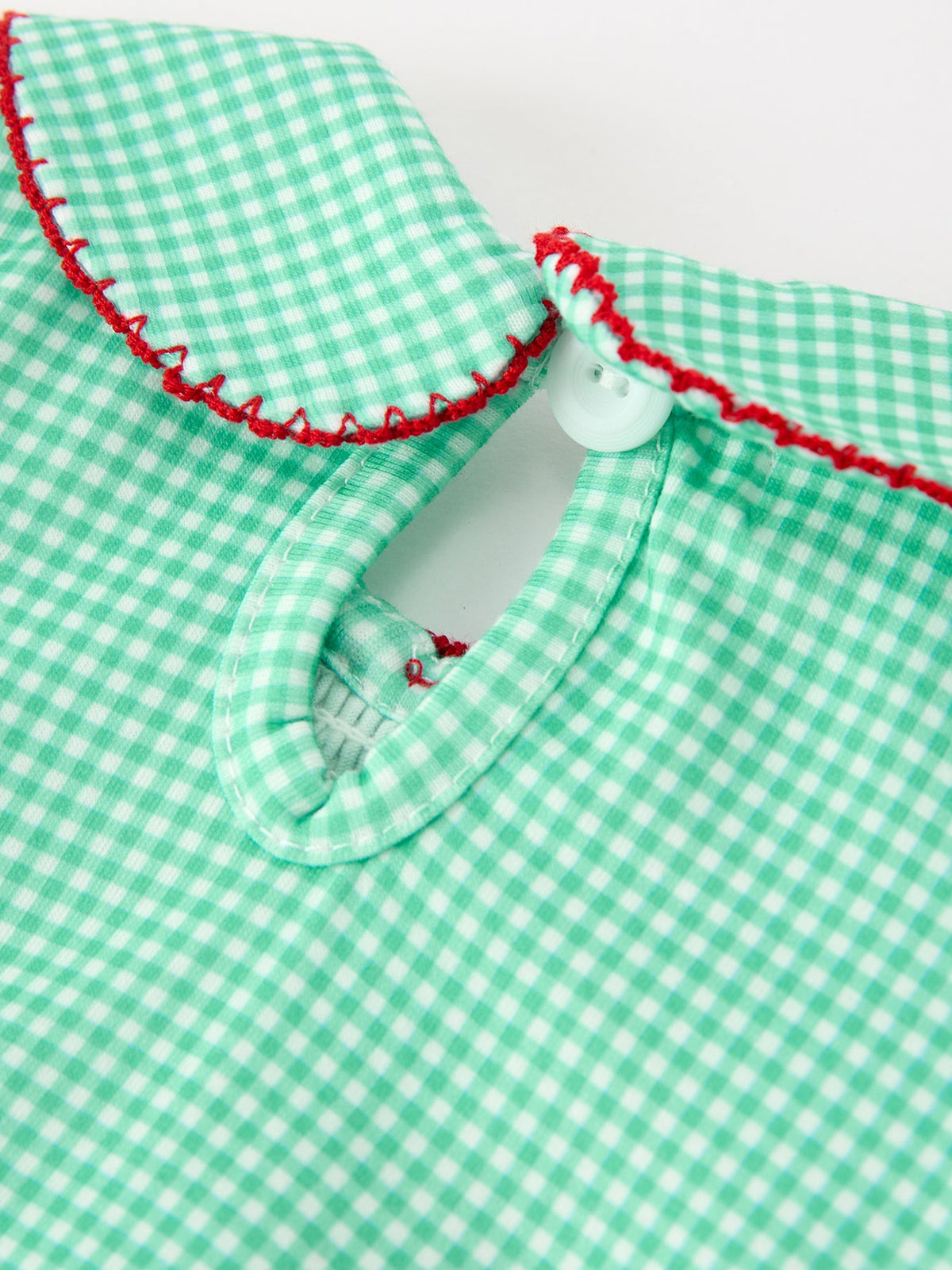 Baby Green Plaid Christmas Bubble Romper | Smocked Red Bows