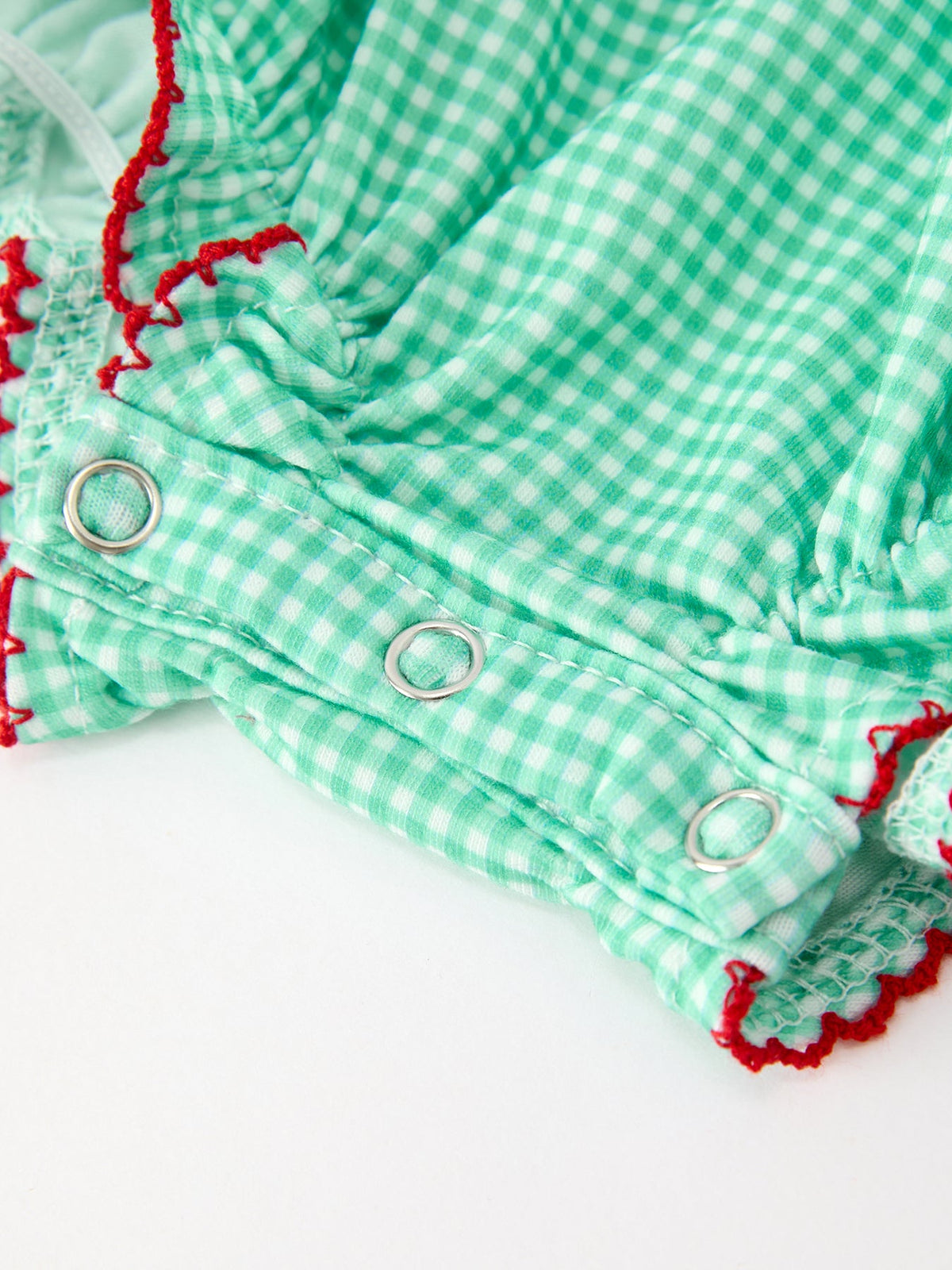 Baby Green Plaid Christmas Bubble Romper | Smocked Red Bows