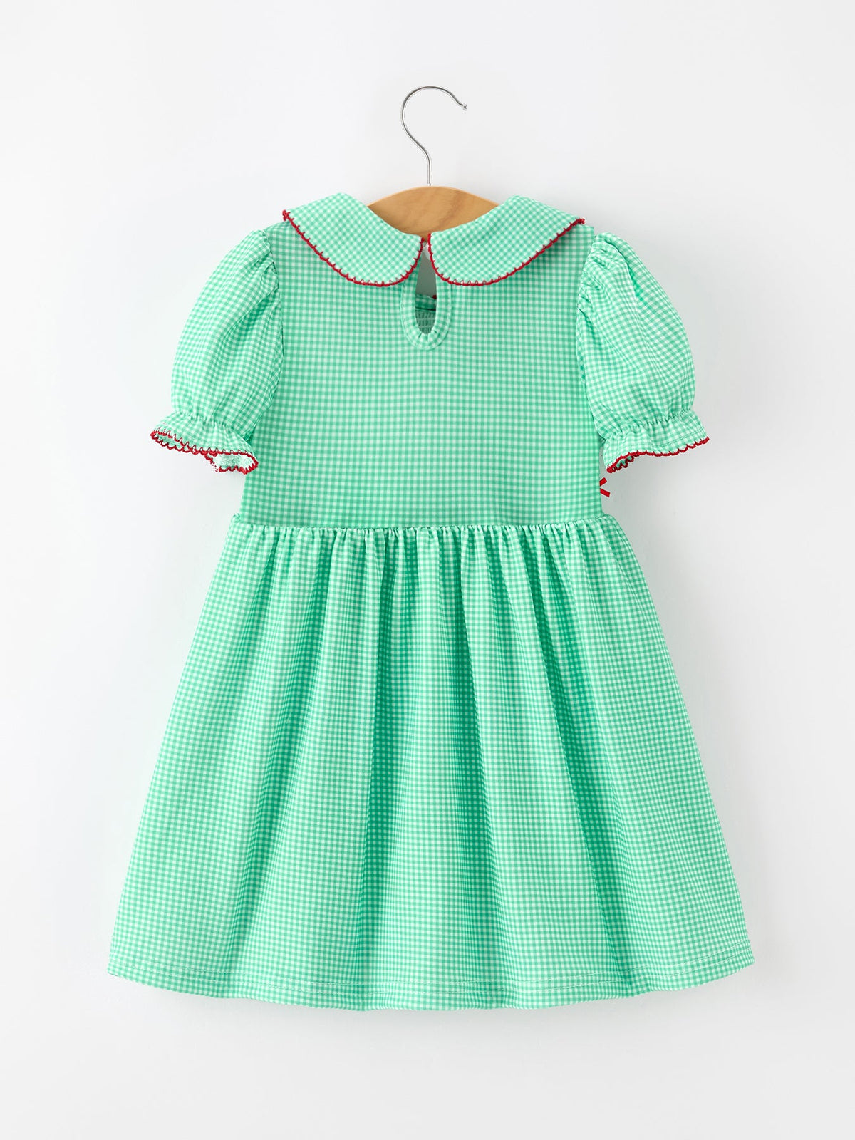 Girls' Green Plaid Smocked Christmas Dress | Red Bows & Peter Pan Collar