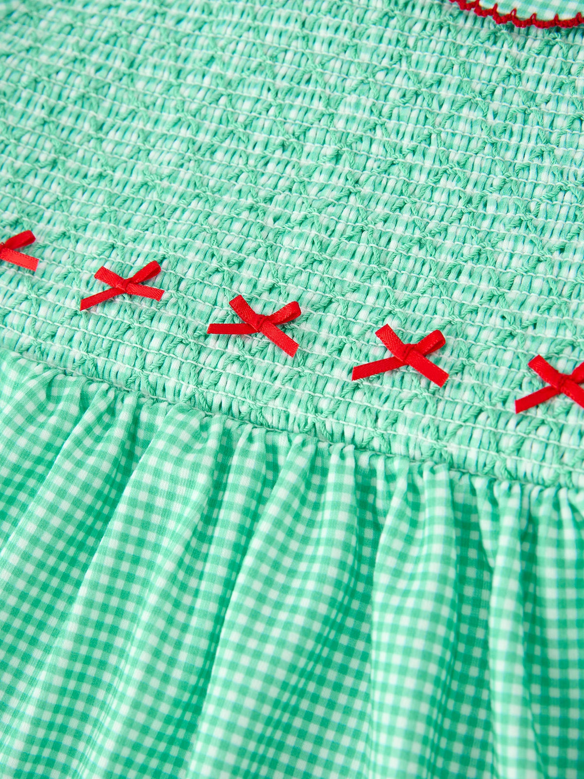 Girls' Green Plaid Smocked Christmas Dress | Red Bows & Peter Pan Collar