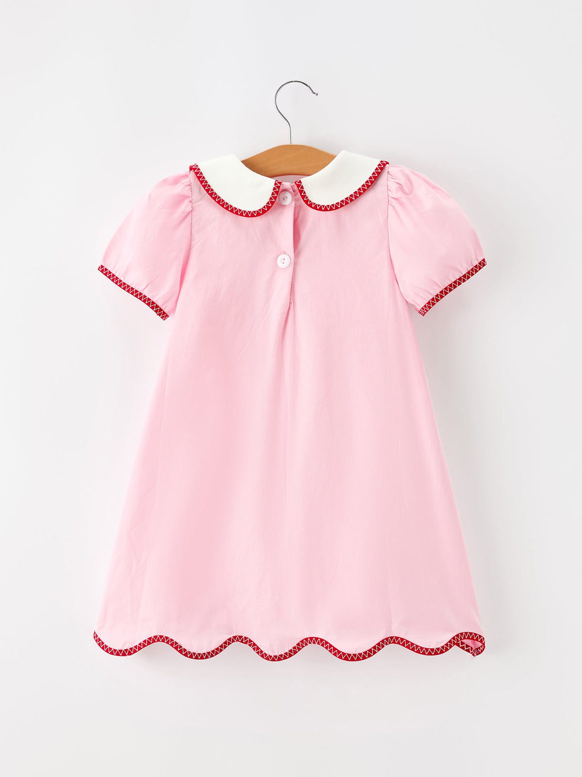 Girls' Pink Candy Cane Embroidered Christmas Dress | Peter Pan Collar