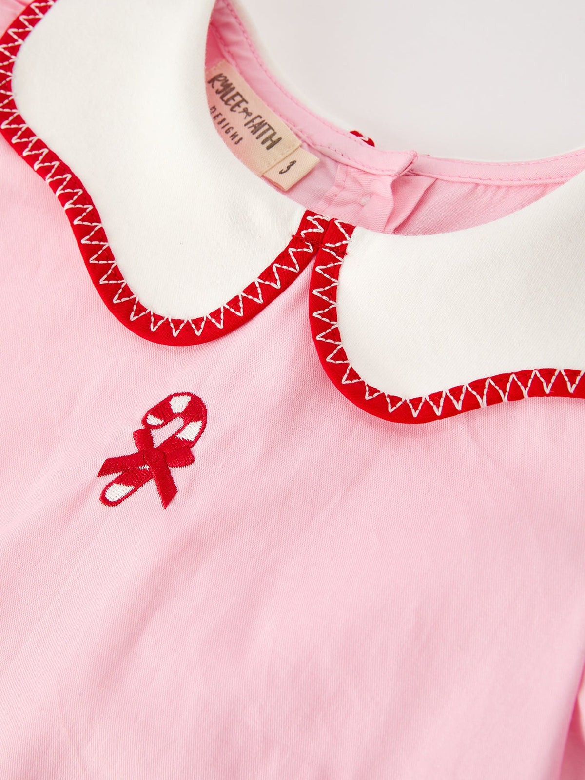 Girls' Pink Candy Cane Embroidered Christmas Dress | Peter Pan Collar
