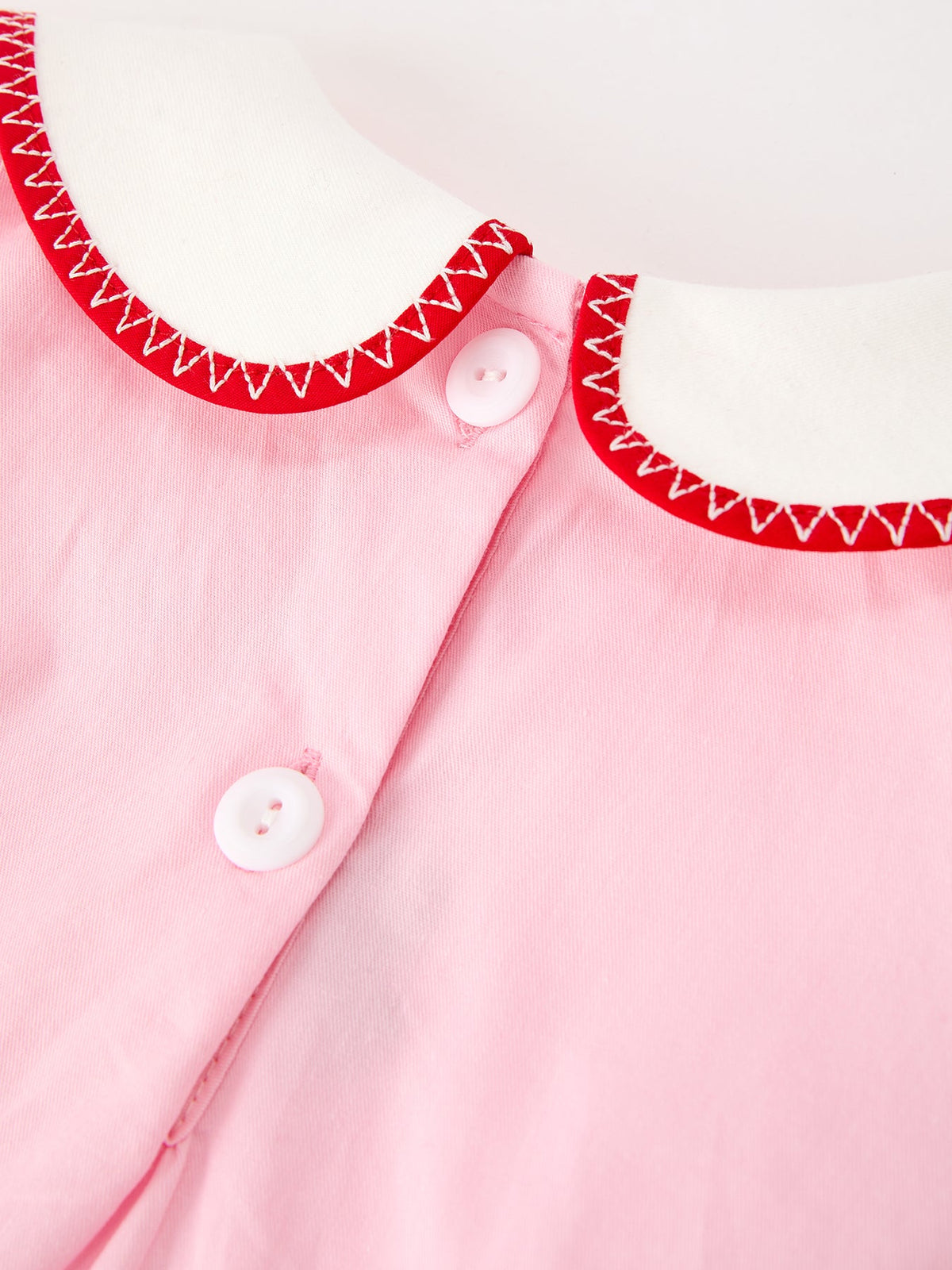 Girls' Pink Candy Cane Embroidered Christmas Dress | Peter Pan Collar