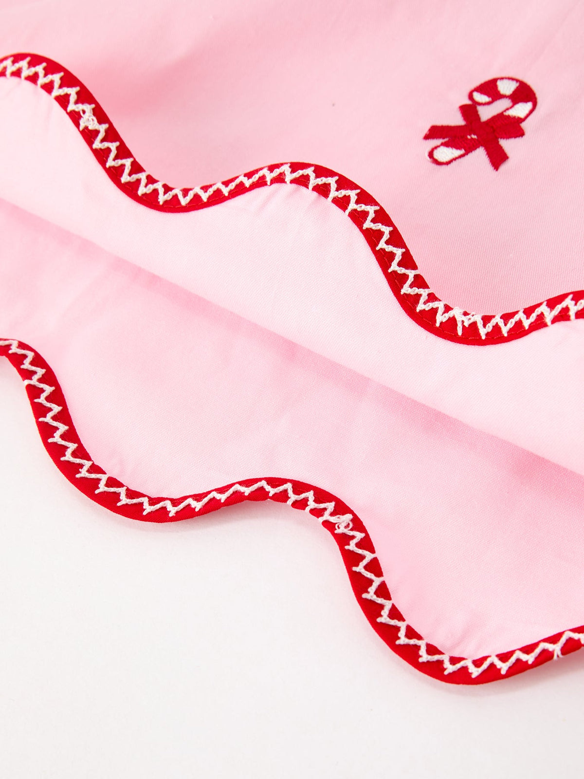 Girls' Pink Candy Cane Embroidered Christmas Dress | Peter Pan Collar
