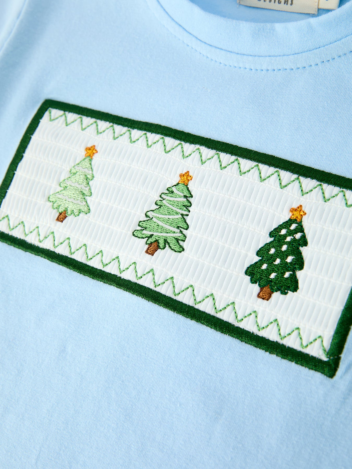 Boys' Christmas Tree Embroidered Top & Green Plaid Pants Set