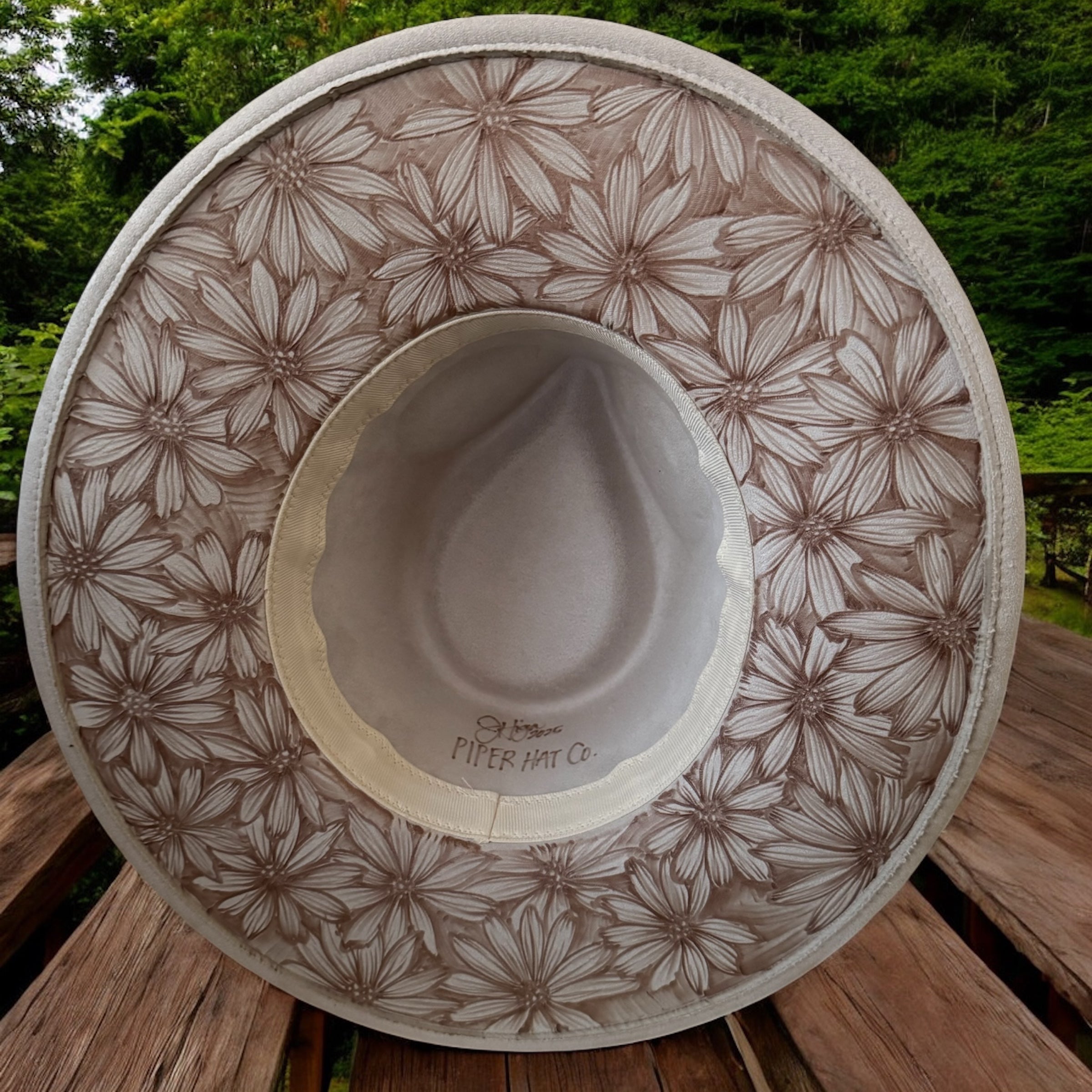 Playful Daisies- Burned Wide Brim Fedora