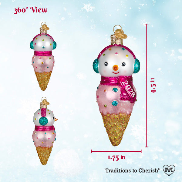2026 Snowman Ice Cream Cone Christmas Ornament