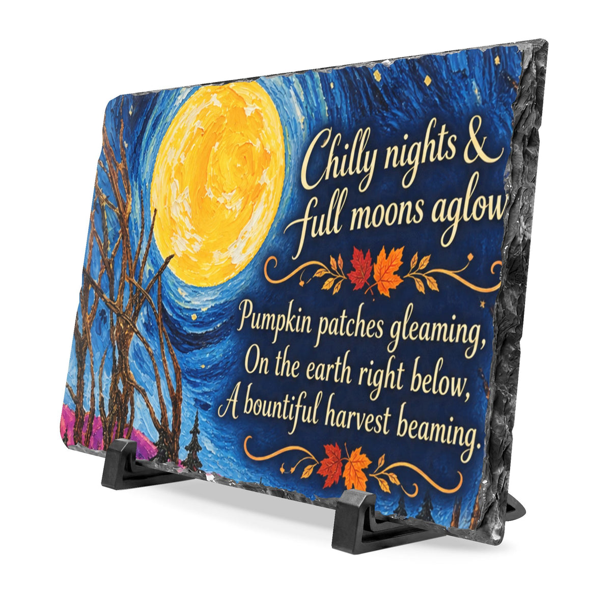 Slate Plaque — "Chilly Nights & Full Moons Aglow" Autumn Desk Decor