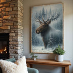 Snowy Forest Moose Double Exposure Canvas Wall Art
