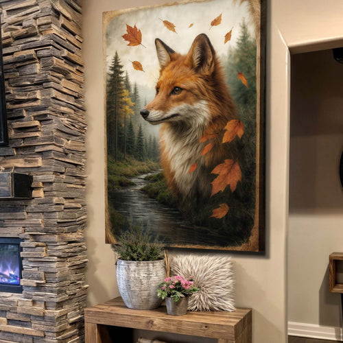 Autumn Fox Double Exposure Canvas Wall Art