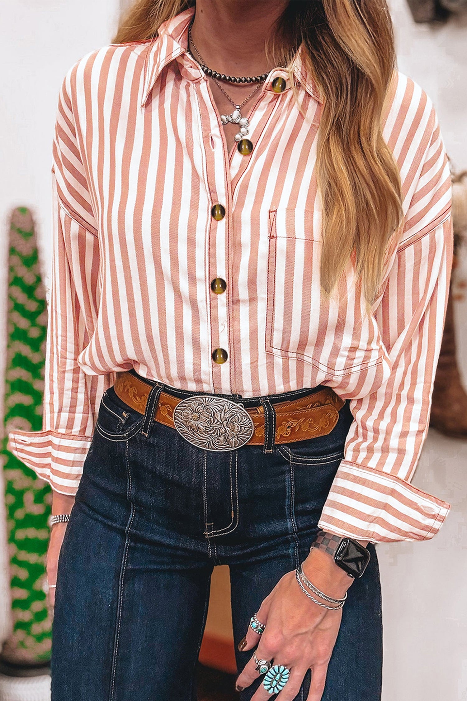 Women's Western Stripe Button-Down Shirt