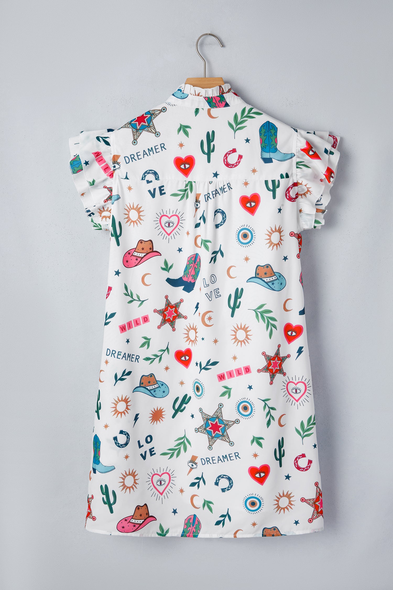 Women's Western Print Flutter Sleeve Dress