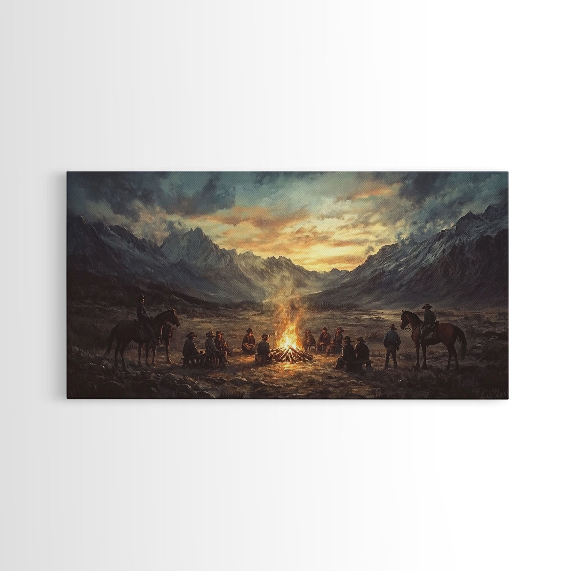 Cowboys at Campfire Canvas Print