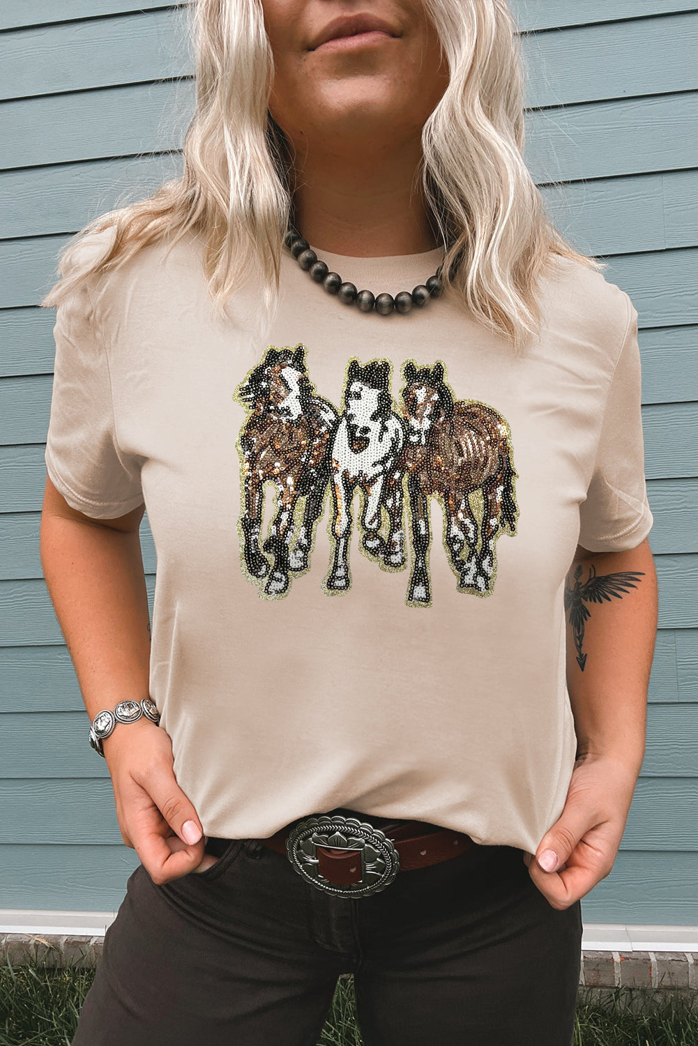 Sequin Horses Crewneck Tee