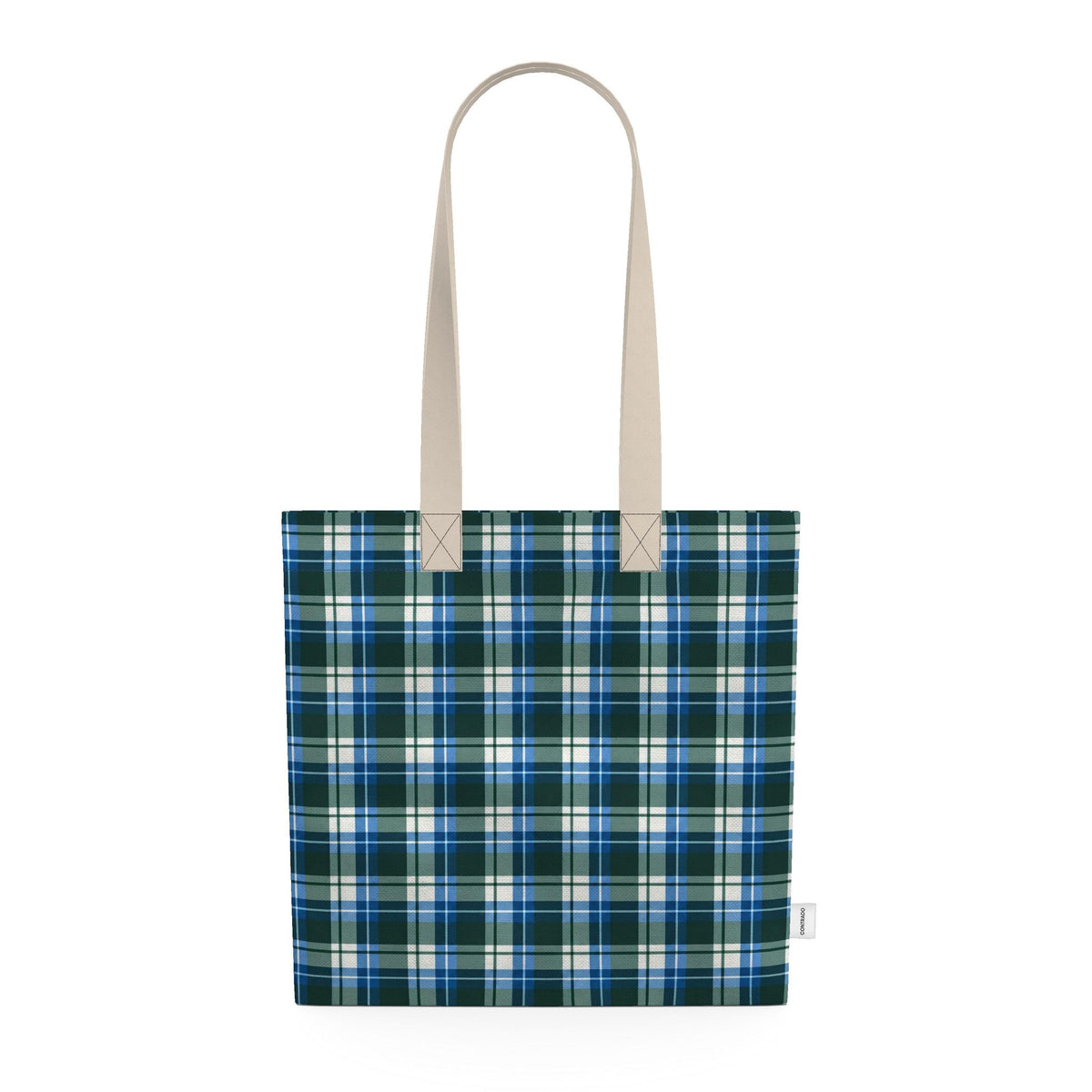 Green Blue Plaid Tote Bag, Tartan Shopper, Mountain Cabin Bag, Preppy