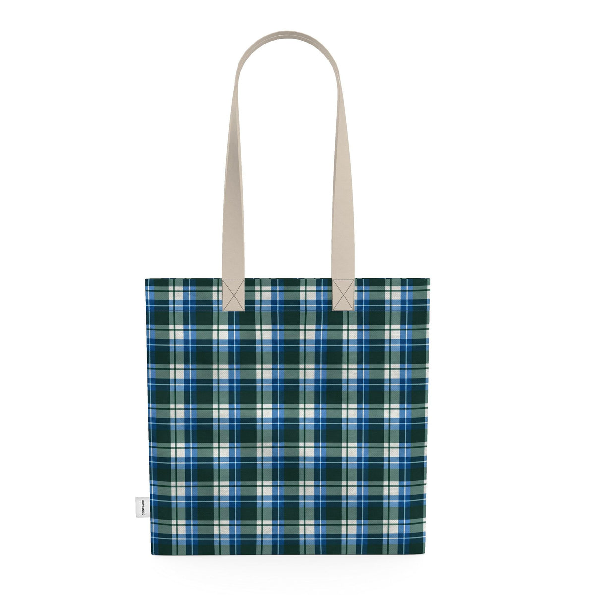 Green Blue Plaid Tote Bag, Tartan Shopper, Mountain Cabin Bag, Preppy