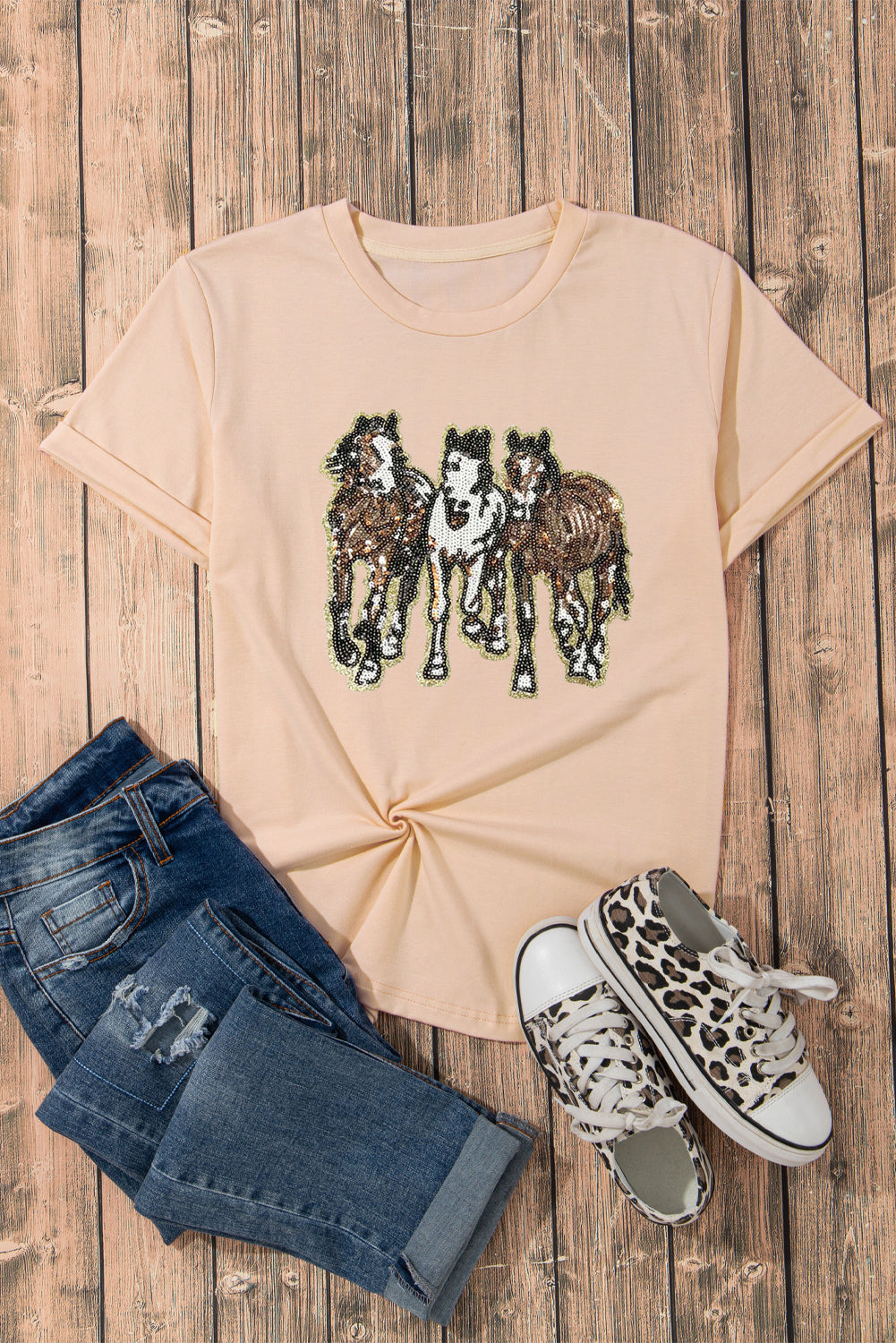 Sequin Horses Crewneck Tee