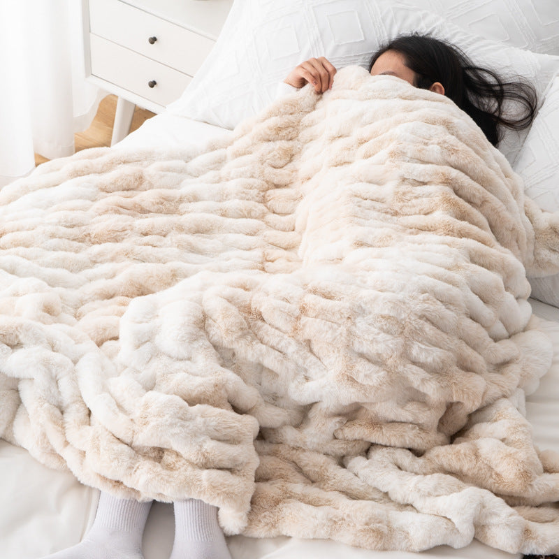 Faux Rabbit Fur Hooded Blanket