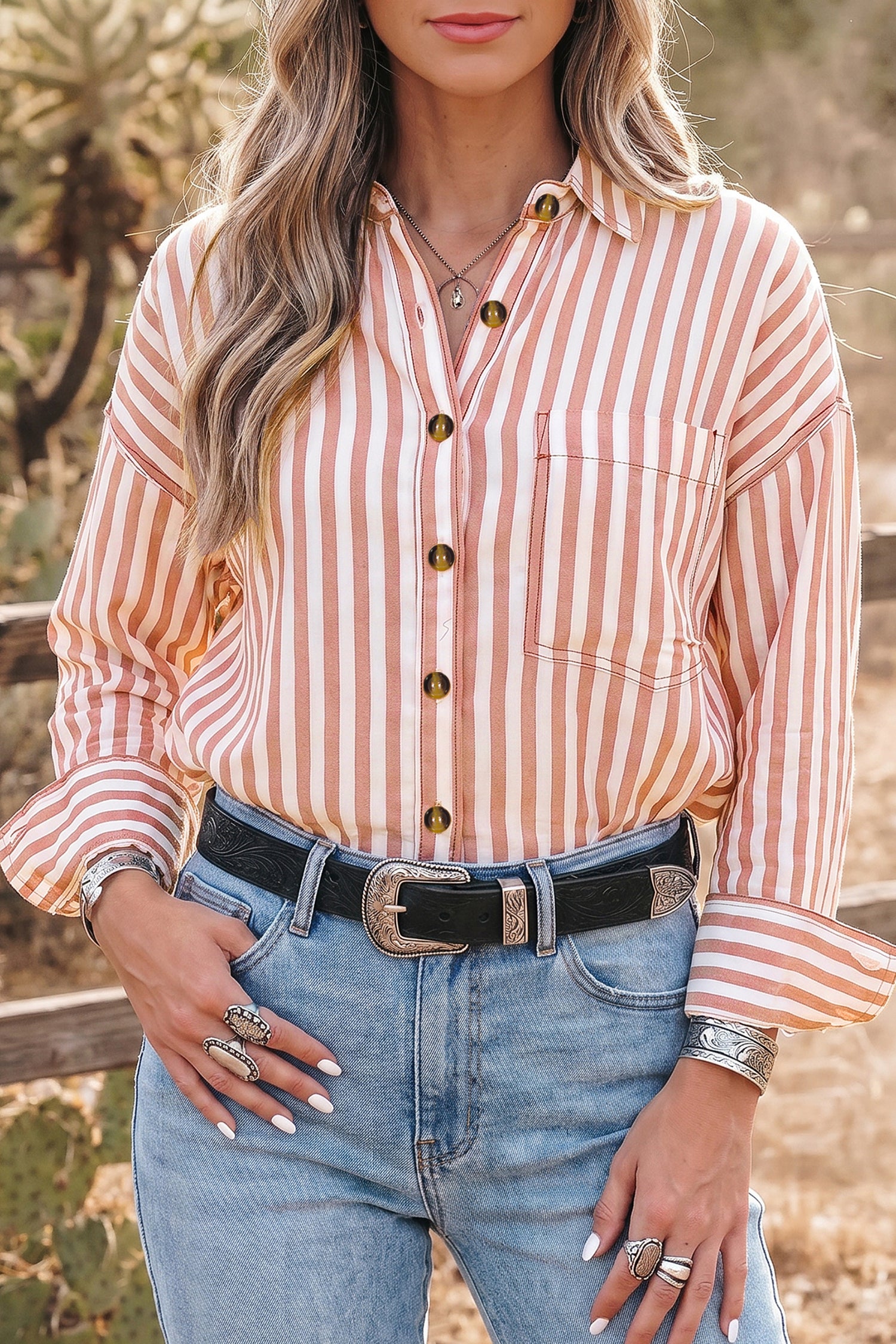 Women's Western Stripe Button-Down Shirt