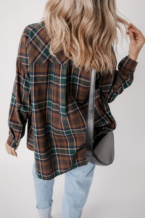 Brown Plaid Button-Down Shirt