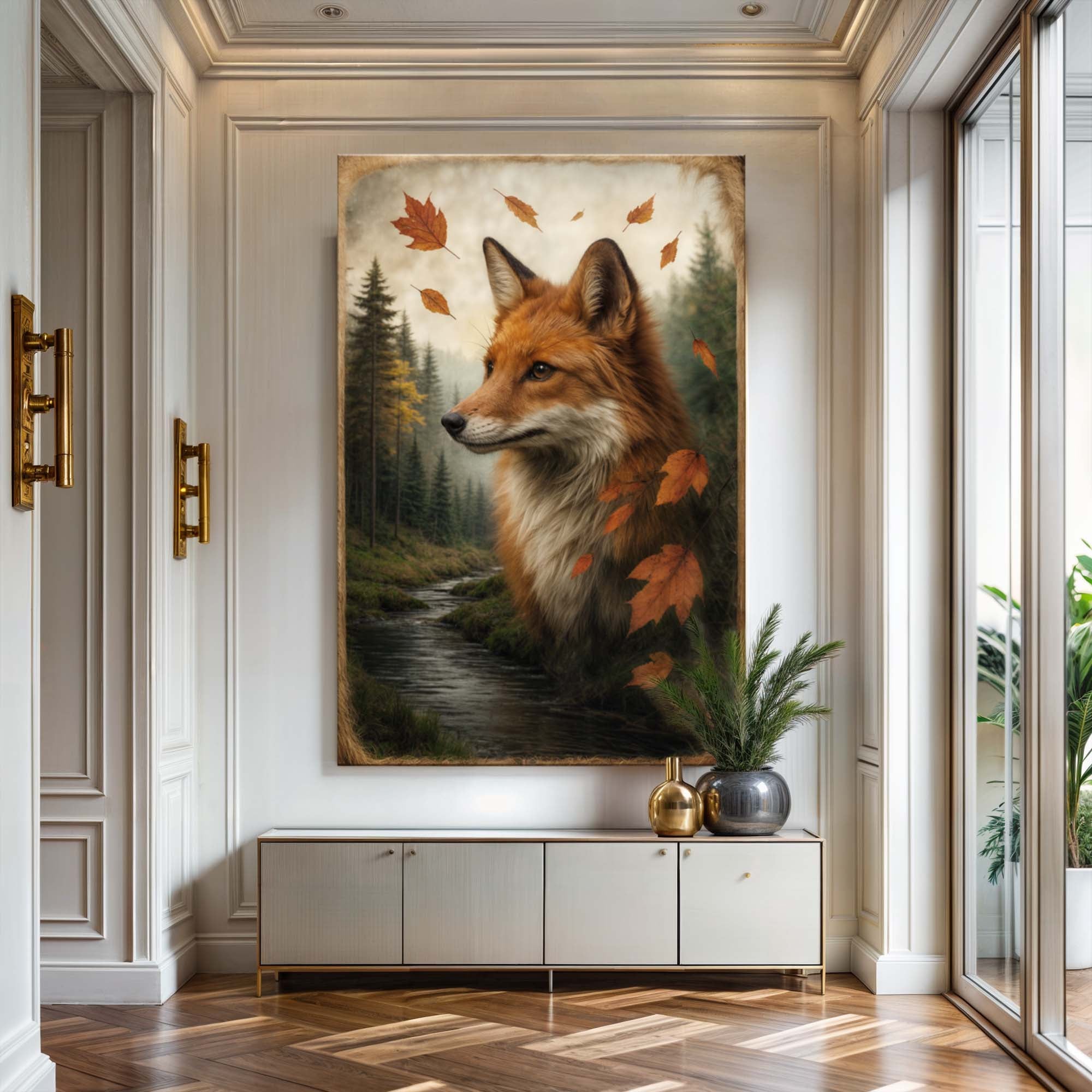Autumn Fox Double Exposure Canvas Wall Art