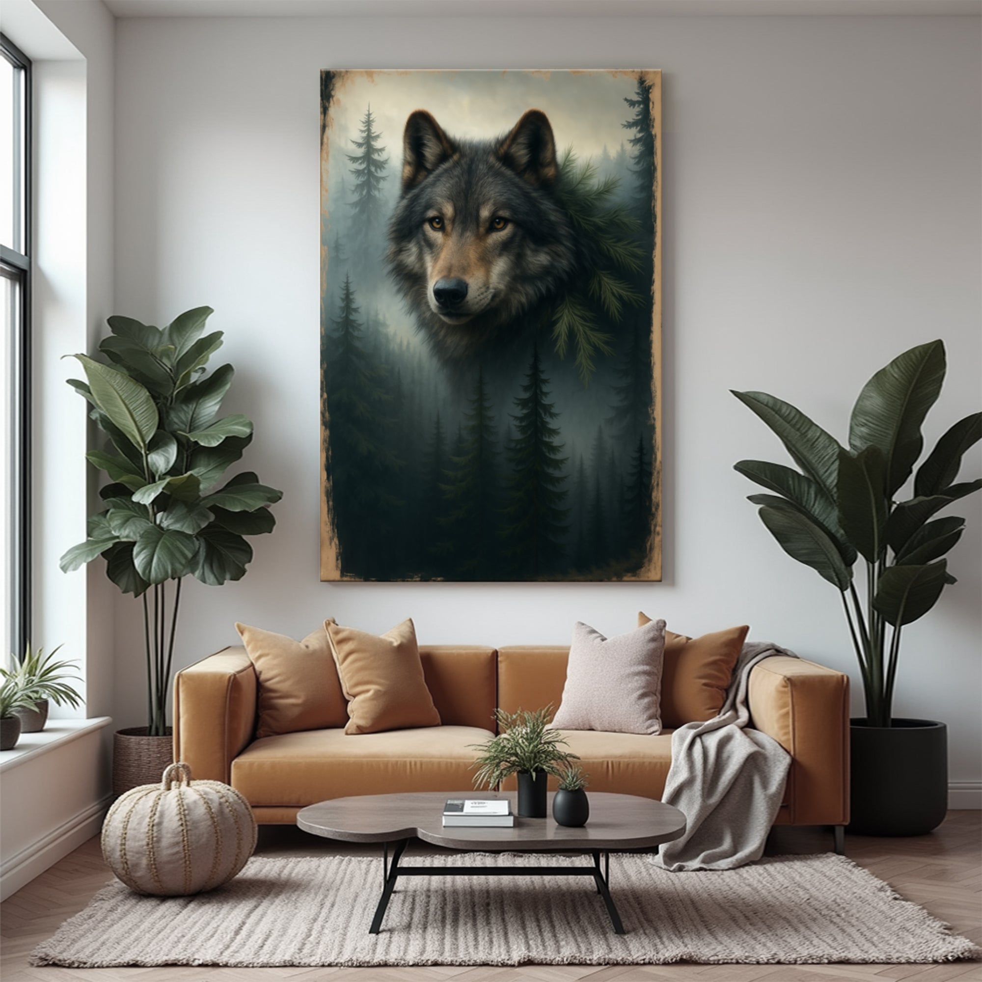 Wolf Double Exposure Canvas Wall Art