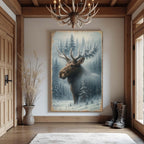 Snowy Forest Moose Double Exposure Canvas Wall Art