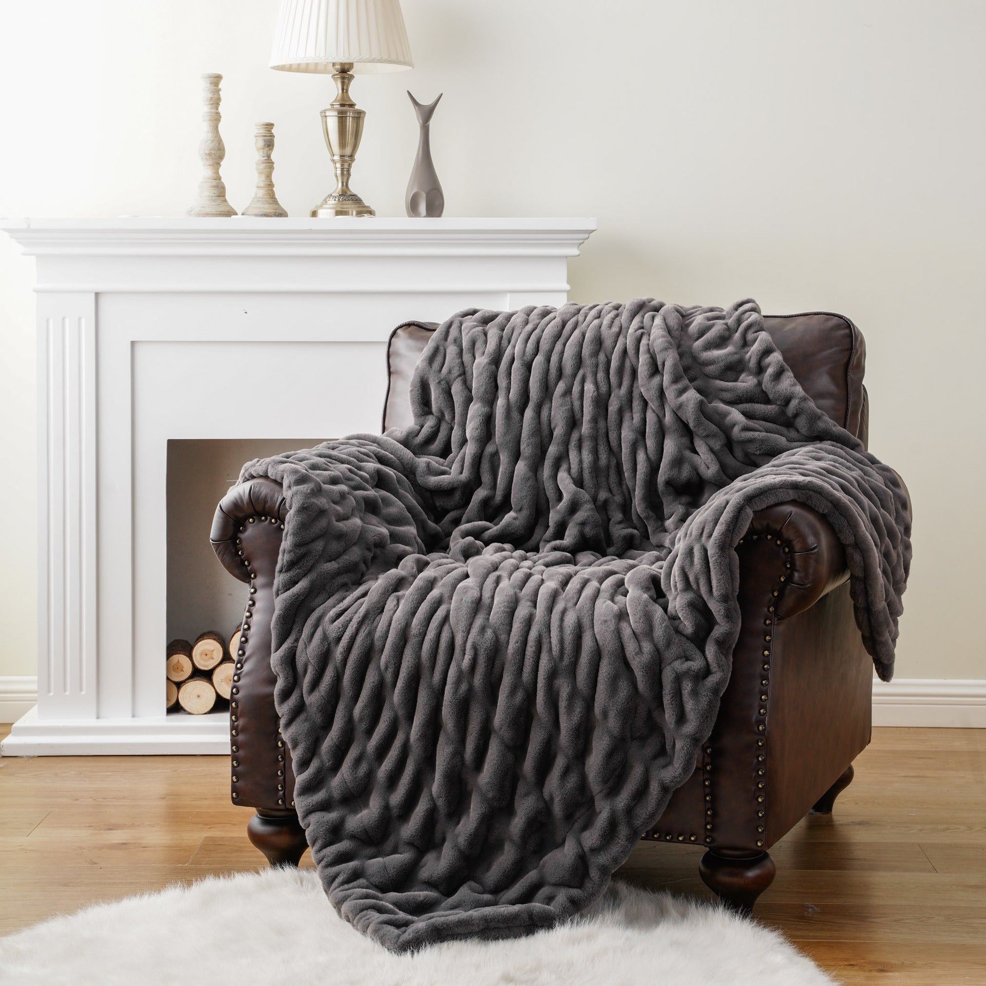 Faux Rabbit Fur Hooded Blanket