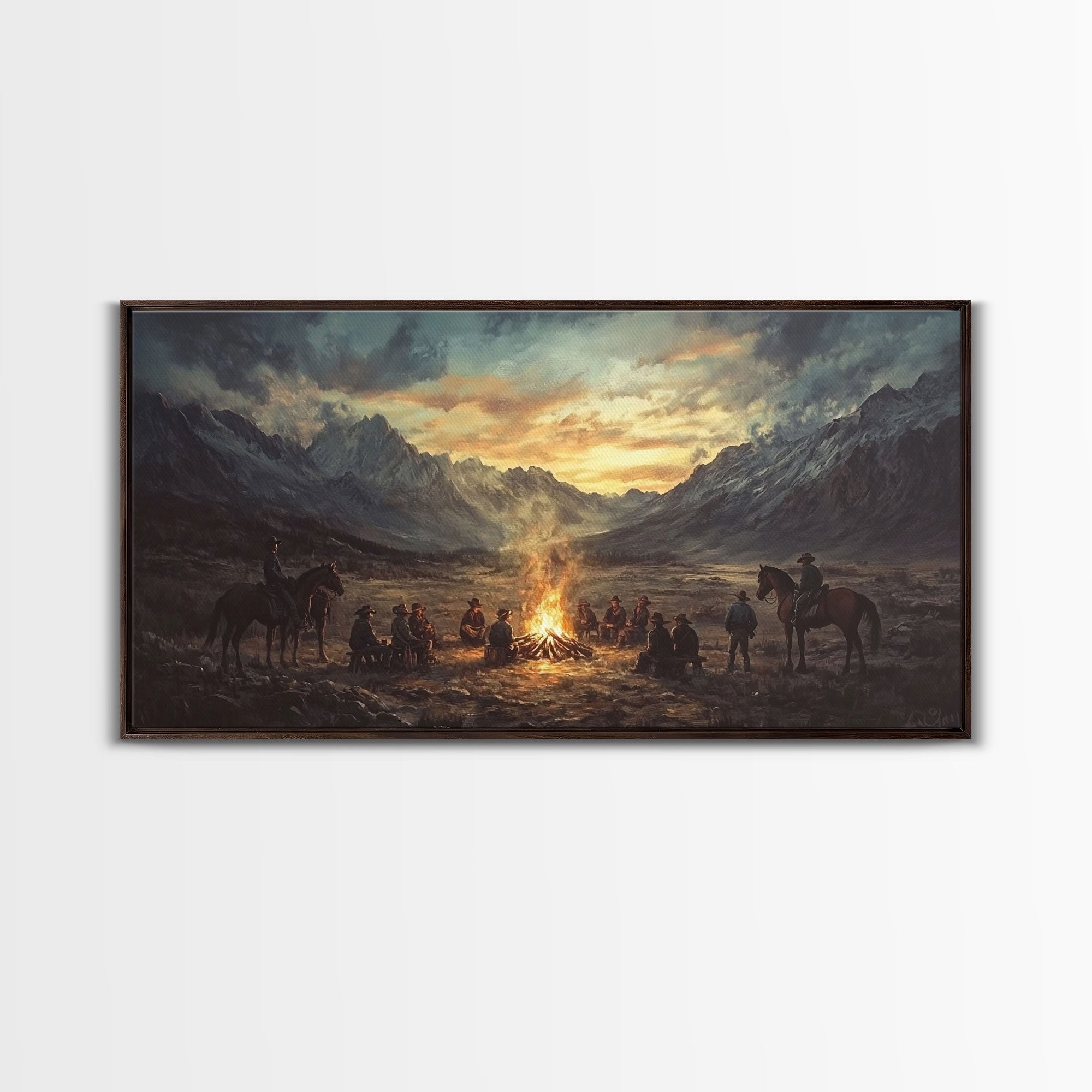 Cowboys at Campfire Canvas Print