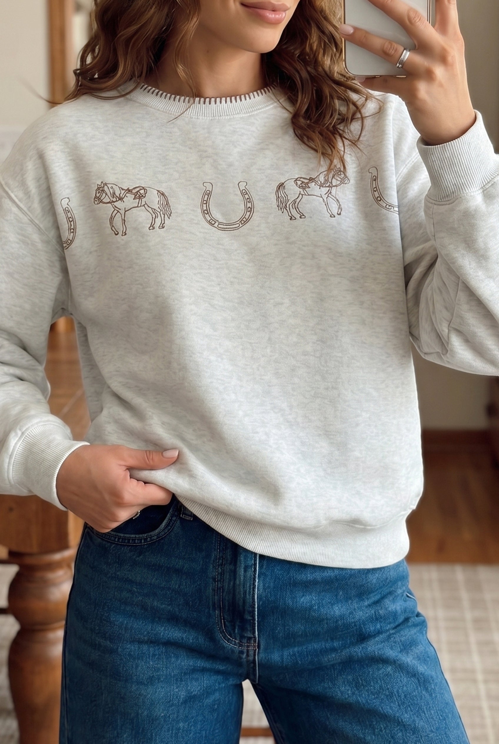 Women's Western Print Embroidered Sweatshirt