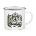 Enamel Camping Mug — "Adventure Is Calling" Mountain Campfire Travel Mug