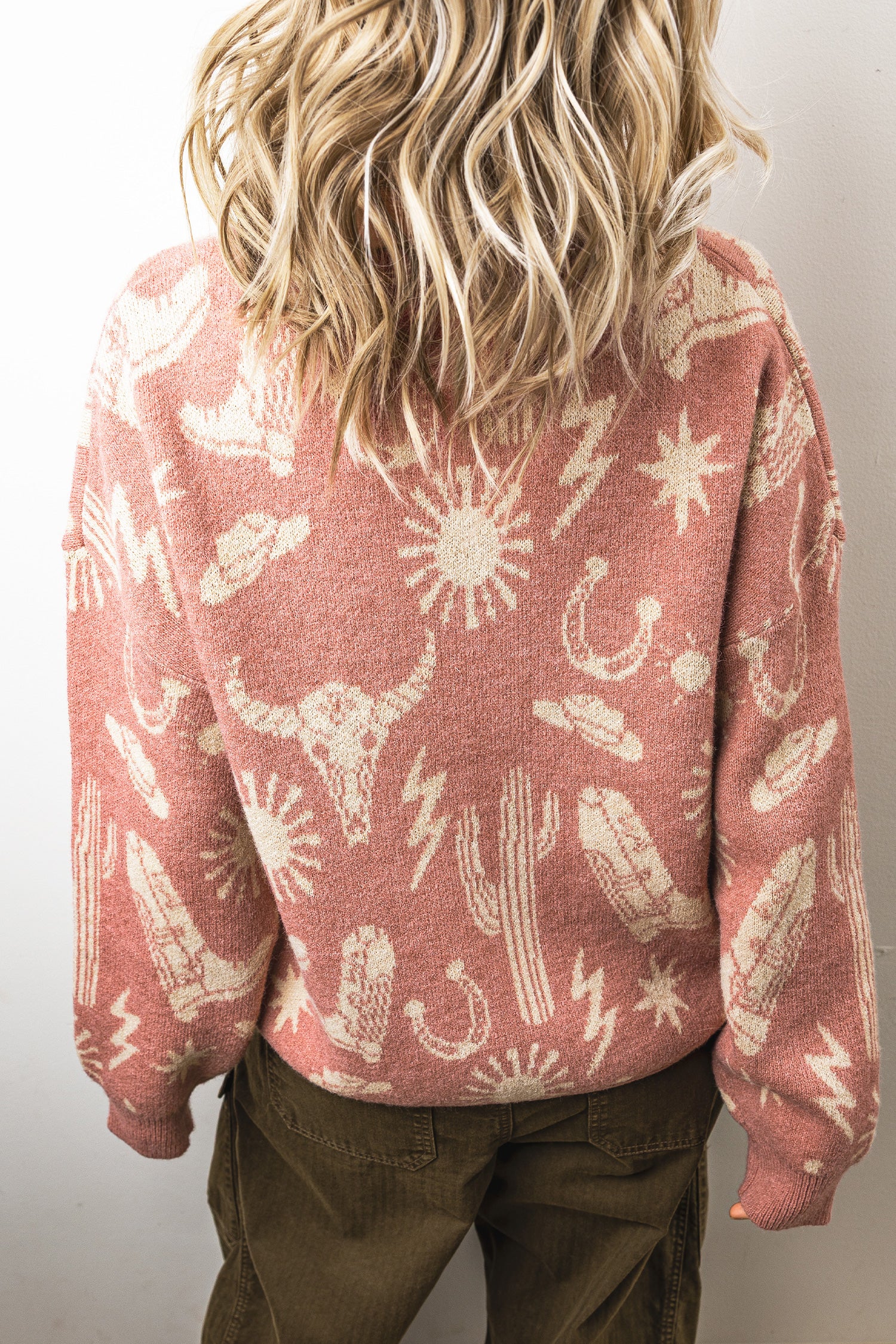 Women's Western Print Drop Shoulder Sweater