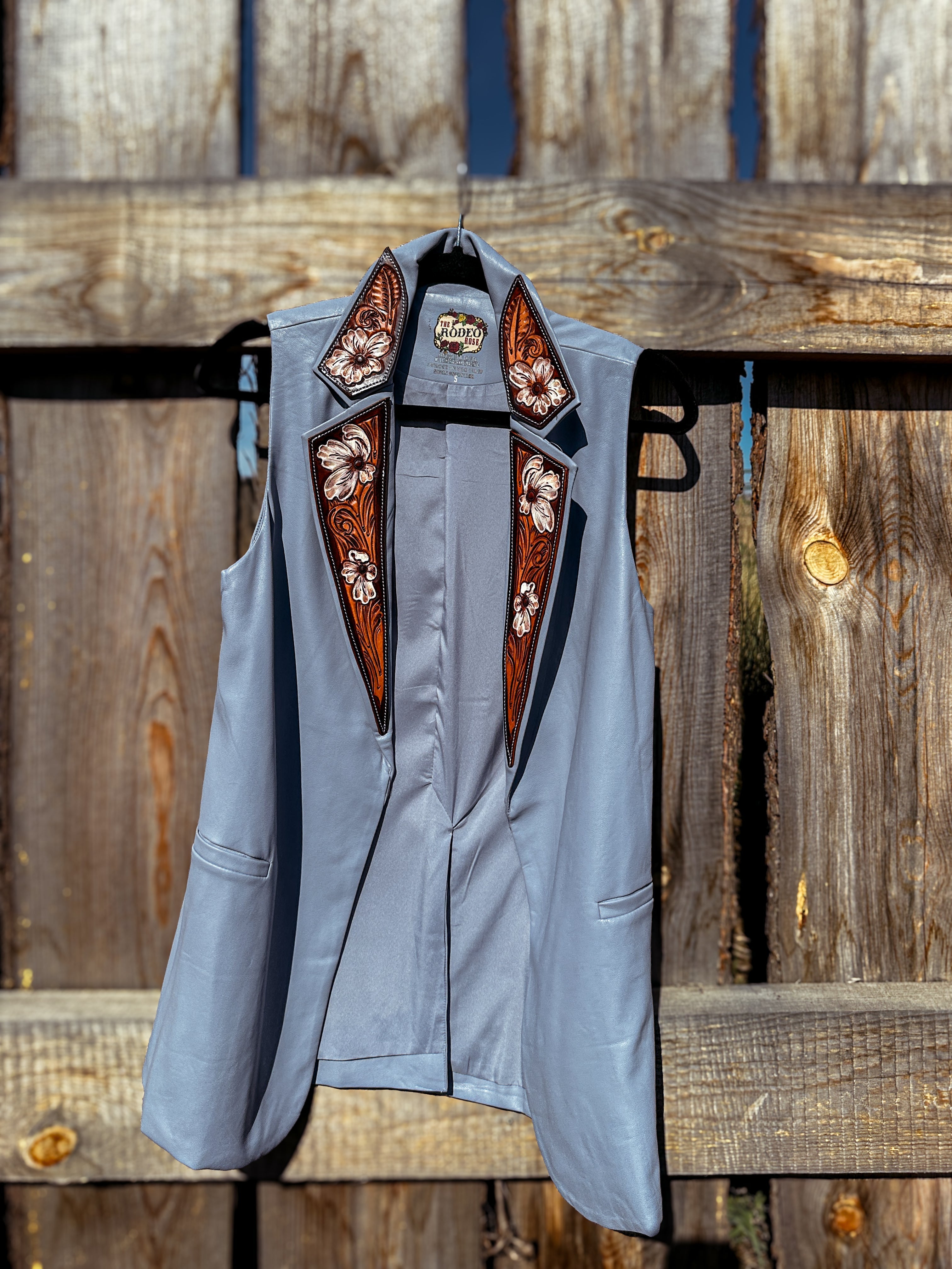 Spring Blue Hand Tooled Lapel Vest