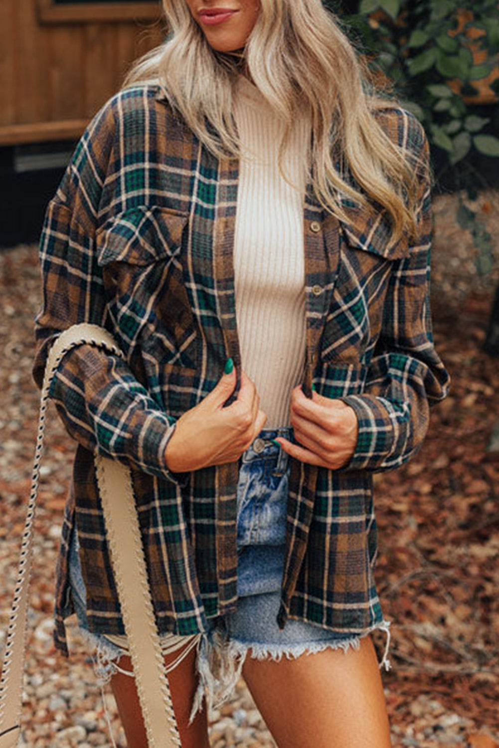 Brown Plaid Button-Down Shirt