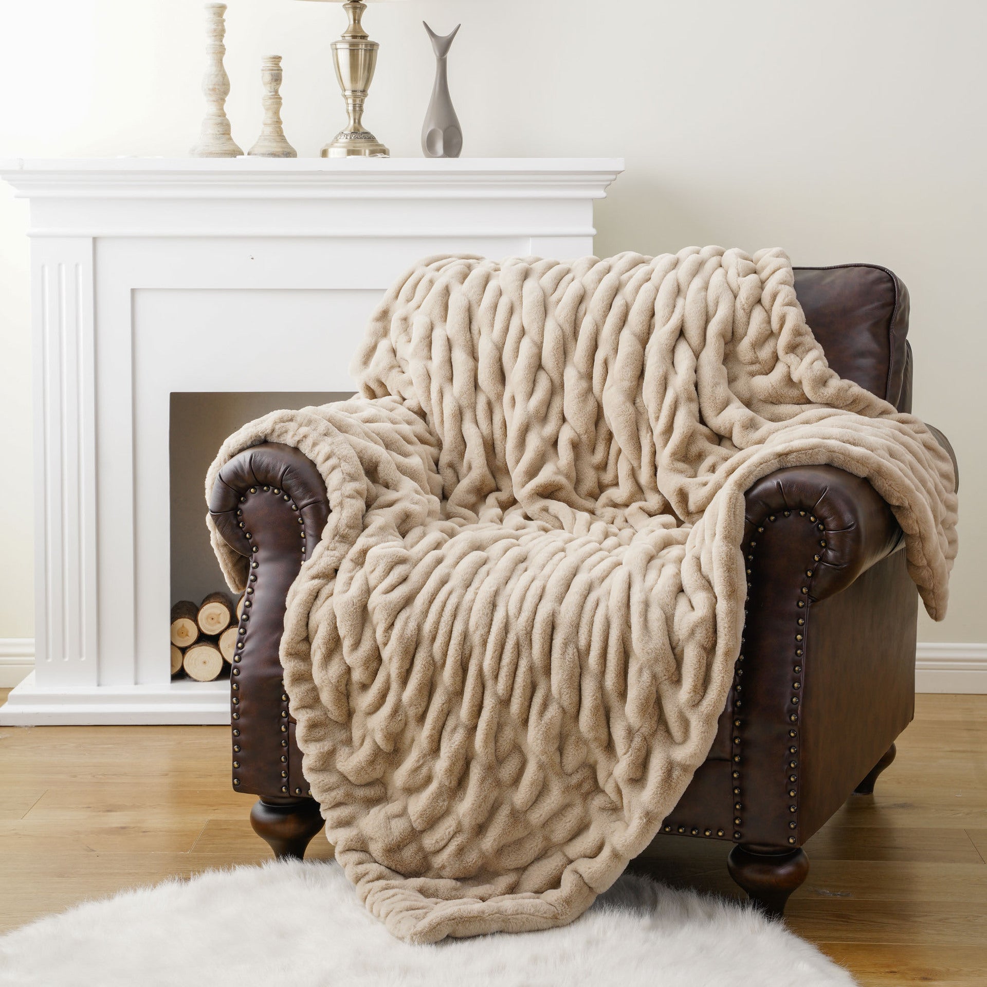 Faux Rabbit Fur Hooded Blanket