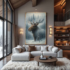 Snowy Forest Moose Double Exposure Canvas Wall Art