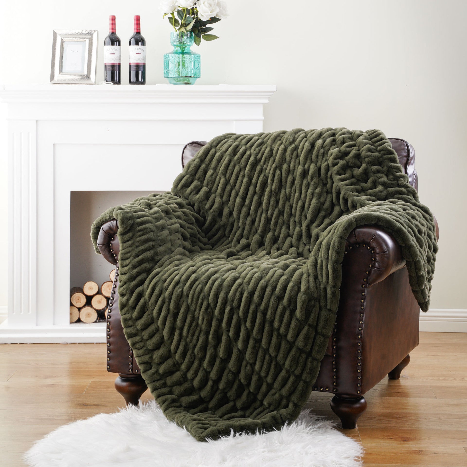 Faux Rabbit Fur Hooded Blanket