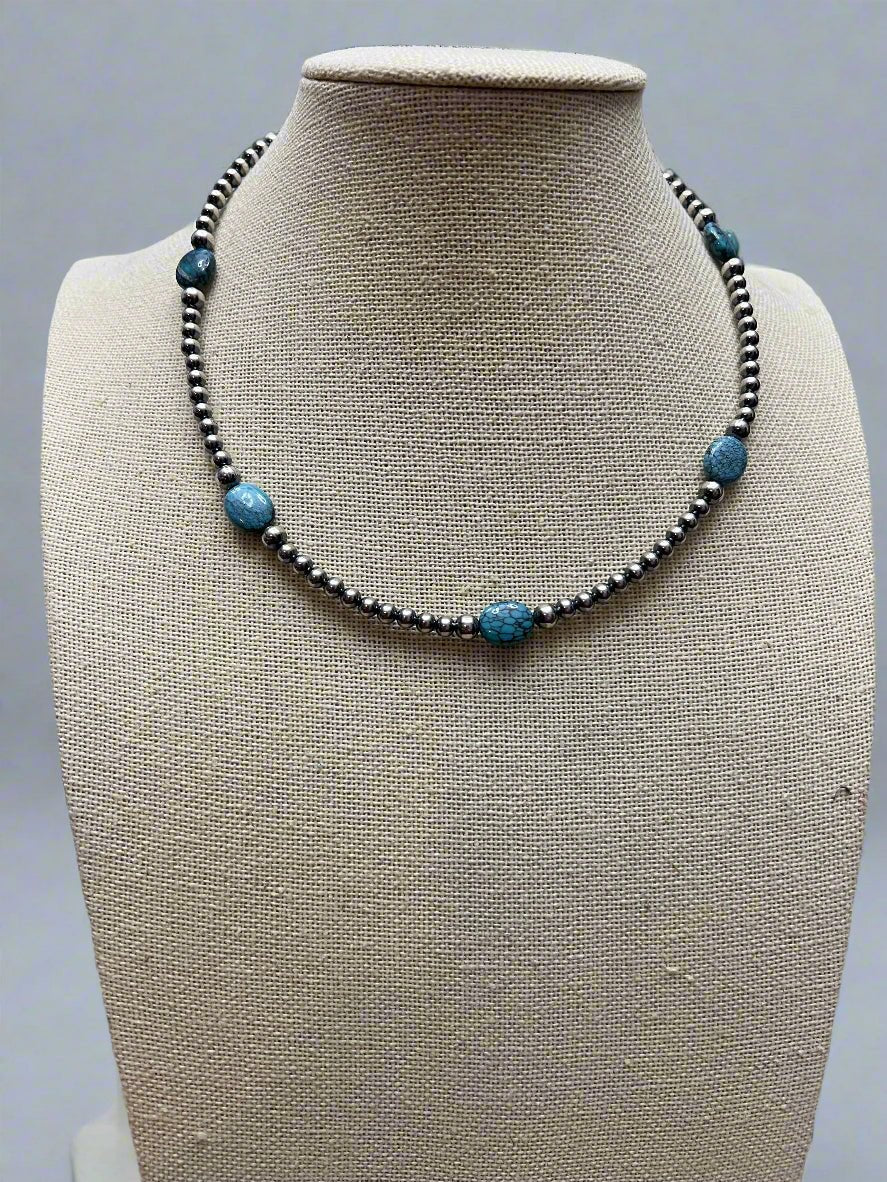 Turquoise & Sterling Pearl Choker