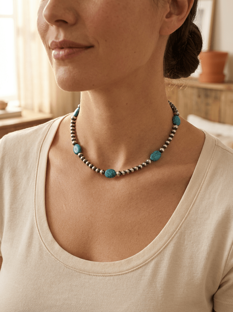 Turquoise & Sterling Pearl Choker