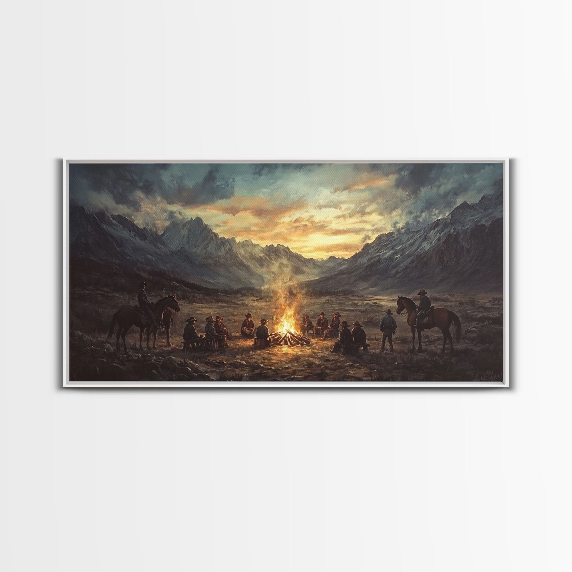 Cowboys at Campfire Canvas Print